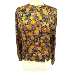 VTG Emanuel Ungaro Paris Womens Italy 6 Button Blouse Silk Floral Victorian